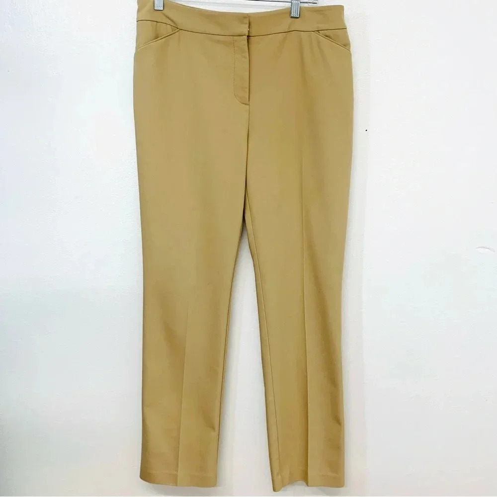 Chicos So Slimming 0.5 Pants Small/6 Beigh Straight Leg Front Zip Pockets Work